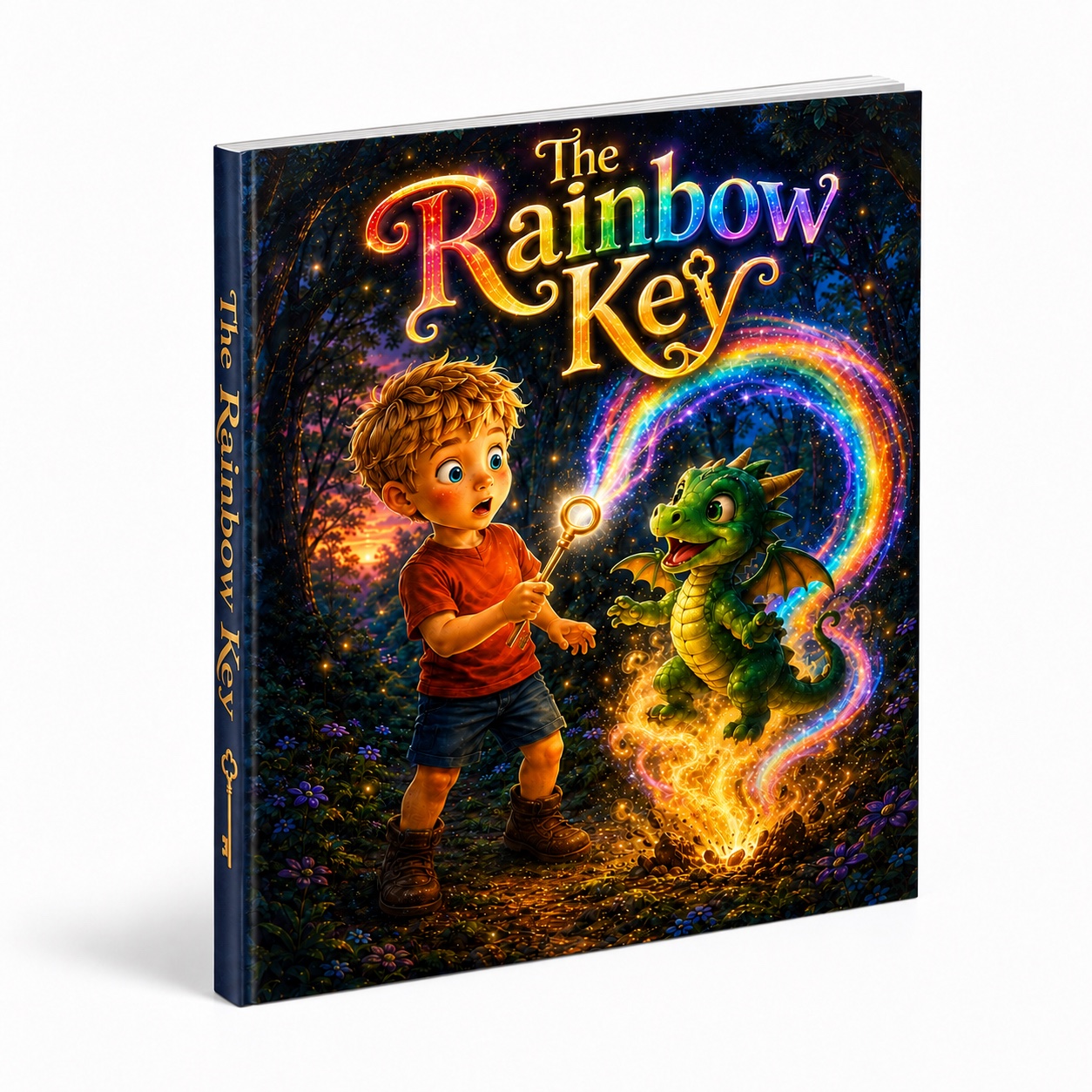 The Rainbow Key softback book product visualisation with a flexible cover and visible pages