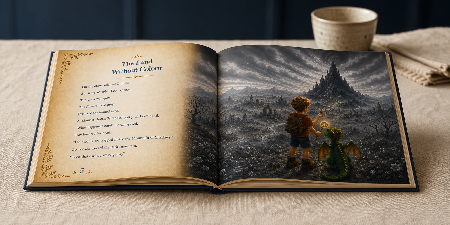 The Rainbow Key personalised book shown as a complete text and illustration spread